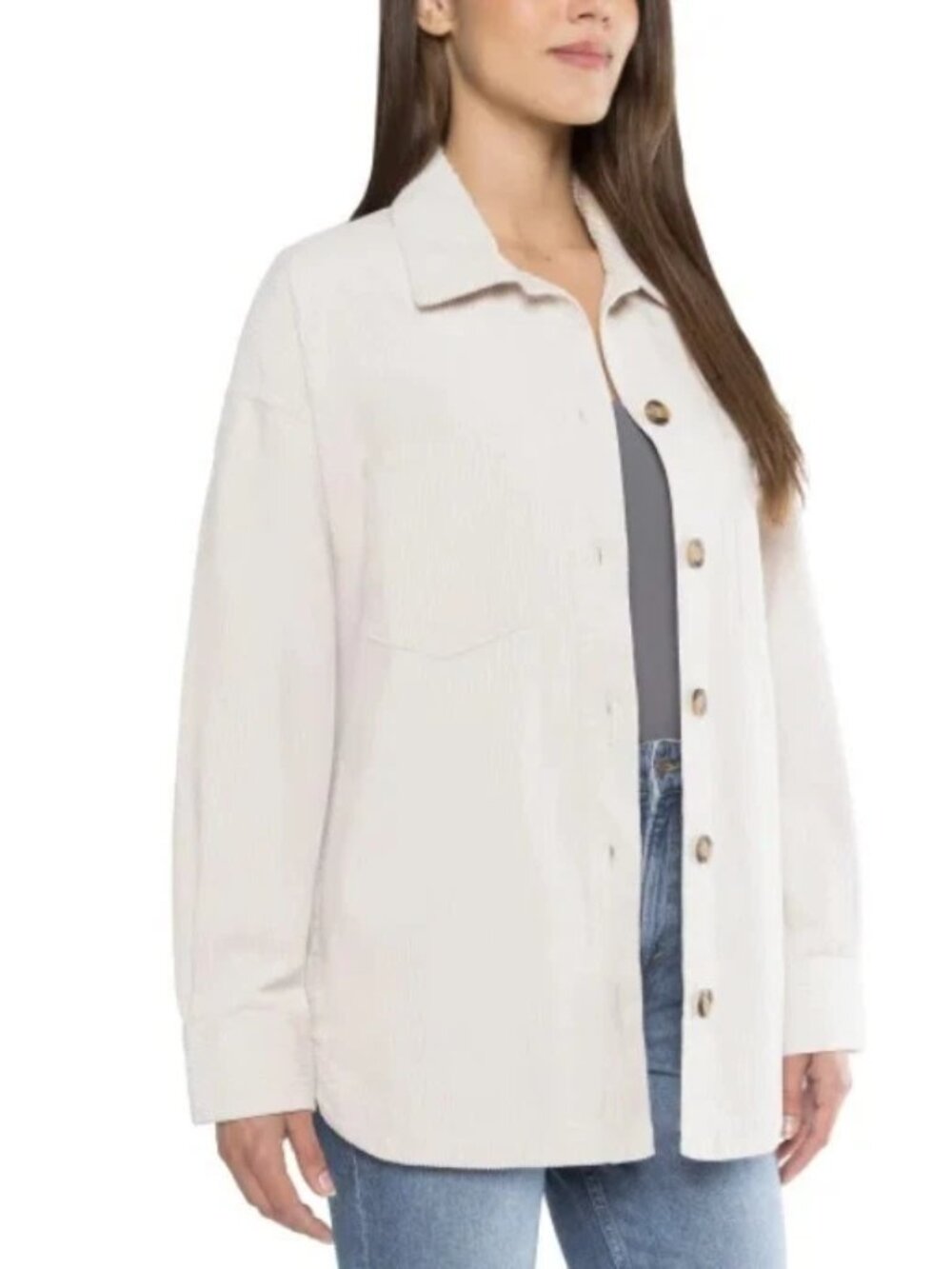 Matty M Women's Corduroy Shirt Jacket, Natural White